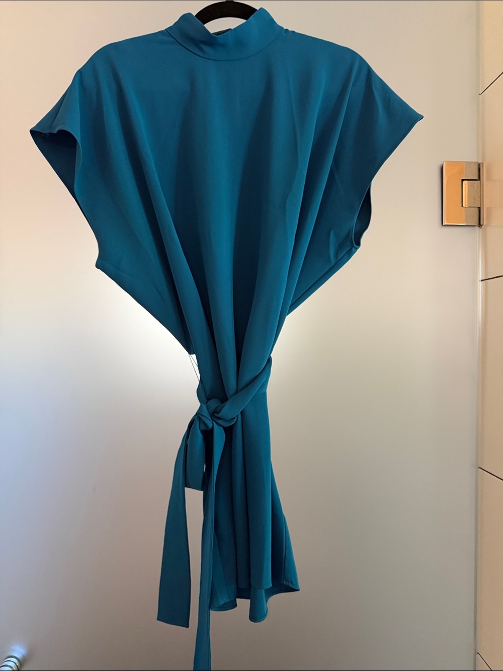 Amanda Uprichard Teal Blue Tie-Waist Midi Dress
